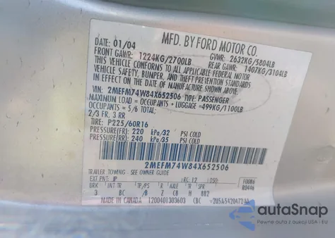 2004 Mercury Grand Marquis Gs из США, поврежденный, VIN 2MEFM74W84X652506